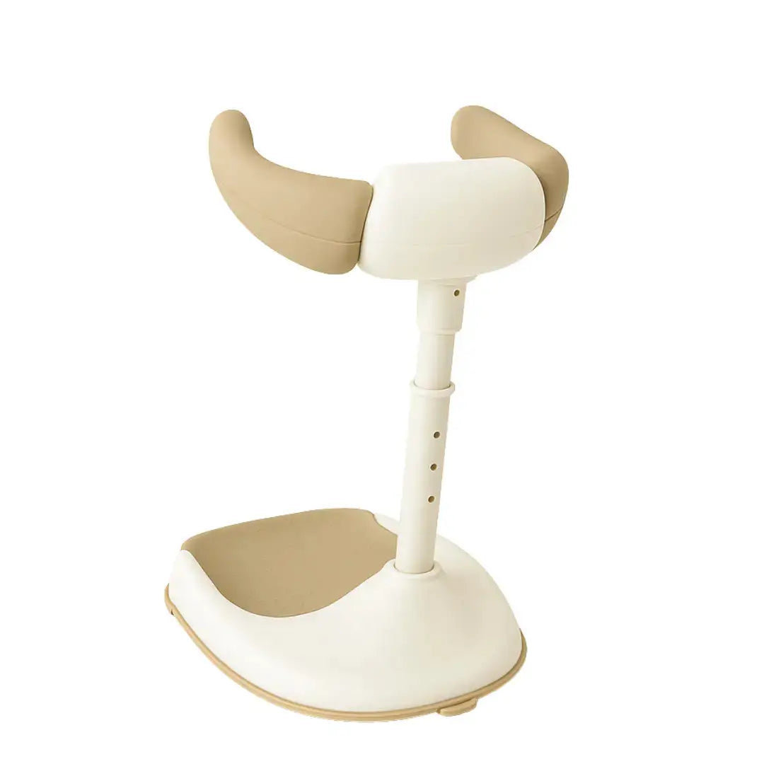 AD6050: Beige bath support stand with upper arm supports, adjustable upright and wide base.