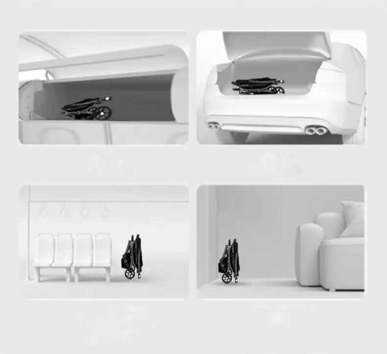 Folded Umbrella X8 Pro shown in a storage demonstration collage