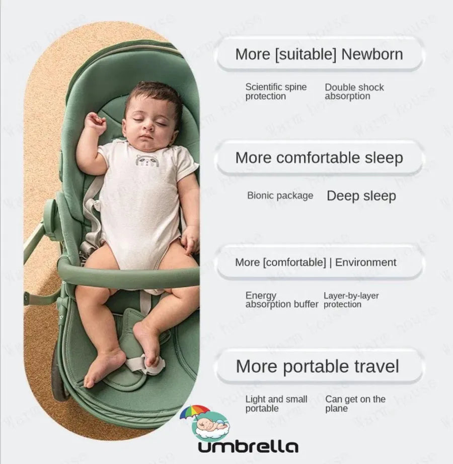 Green Umbrella X9 seating illustration with baby