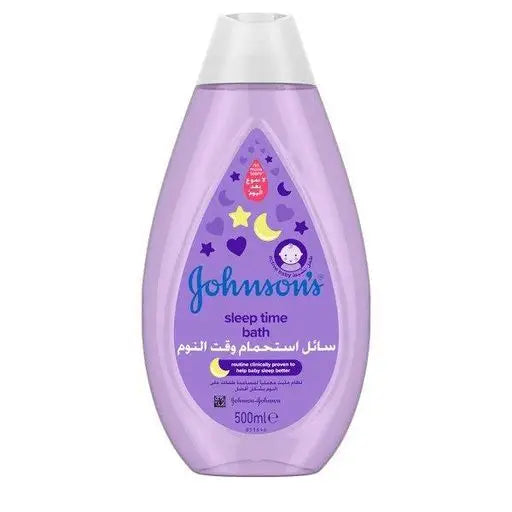 Johnson's Bedtime: Purple Sleep Time baby bath 500 ml bottle with white cap and moon-and-stars label.