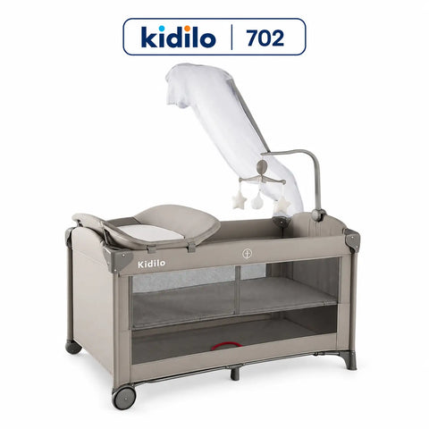 Kidilo 702 Foldable Travel Cot with Net & Changing Attachment