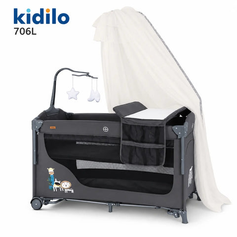 Kidilo 706L Multifunction Foldable Baby Cot & Travel Crib with Playpen