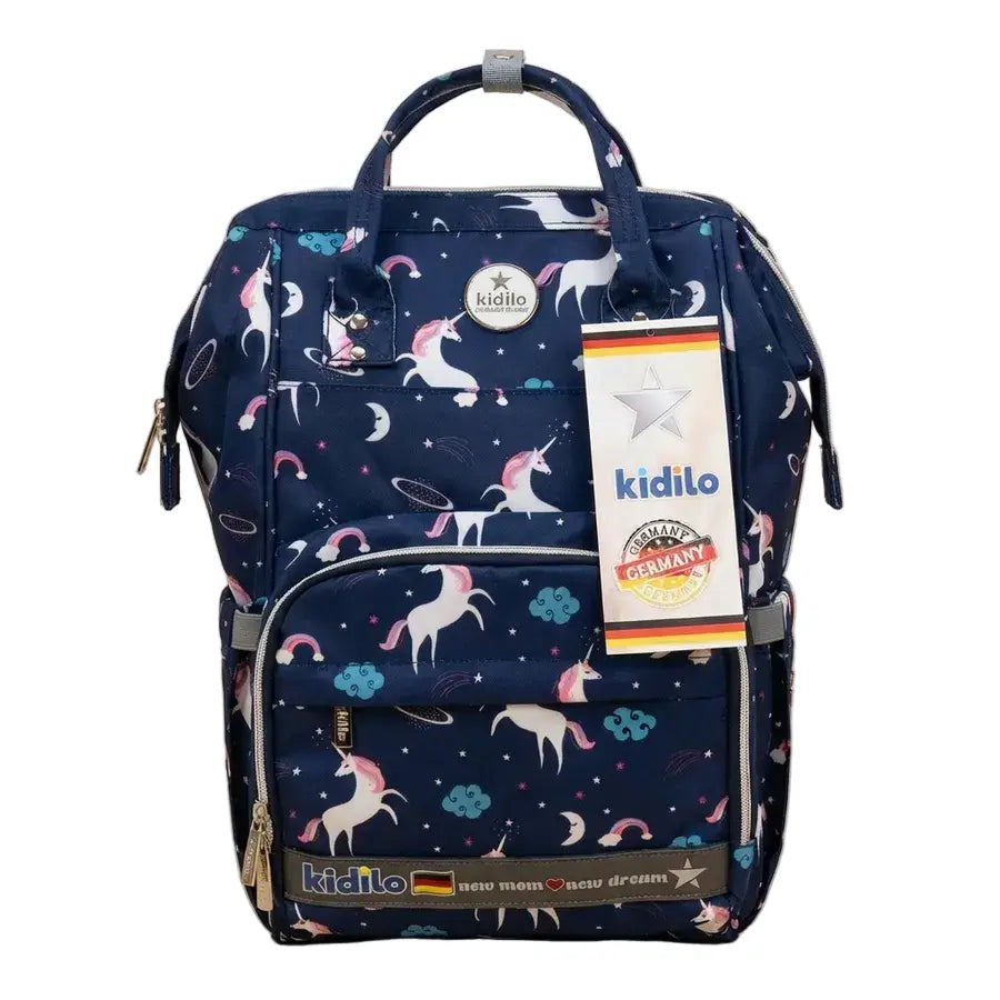 Kidilo Unicorn-Print: navy front view with unicorn print and hanging product tag.
