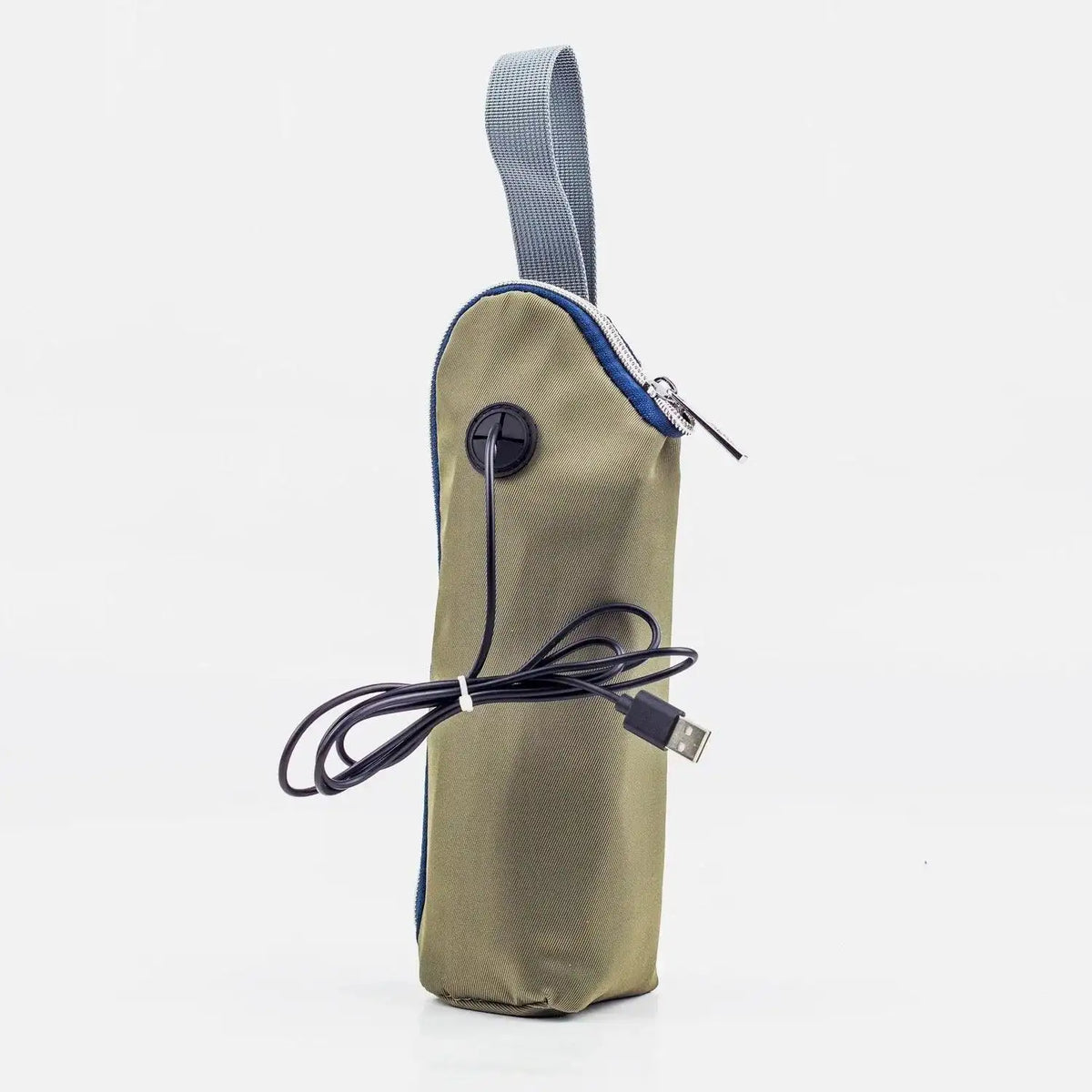 Lucid diaper backpack – olive bottle cover with carry handle and electrical lead