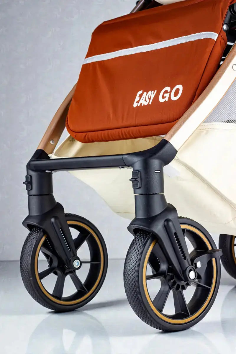 Lucid Easy Go LC2: Close-up of orange leg cover and front wheels