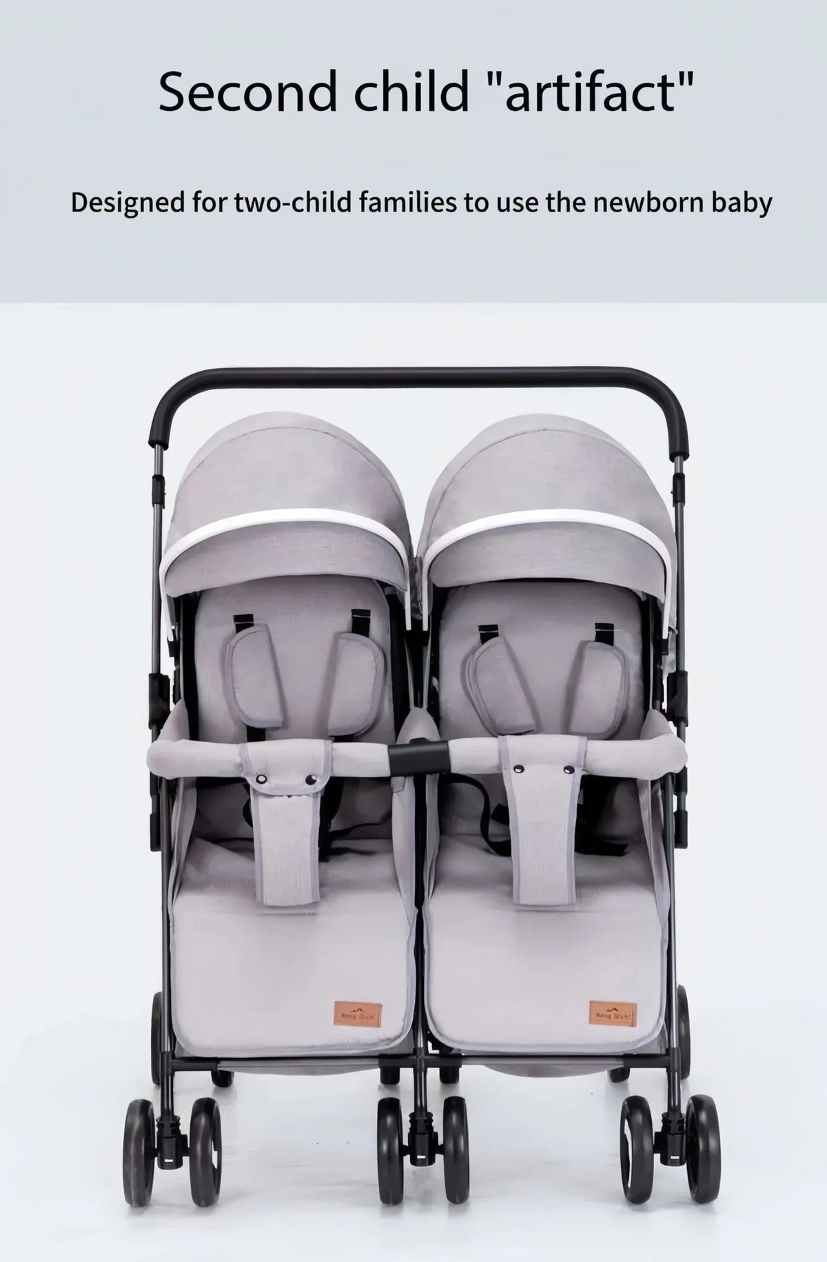 Lucid SWIVEL LC6: Grey twin stroller with two adjacent seats, front view