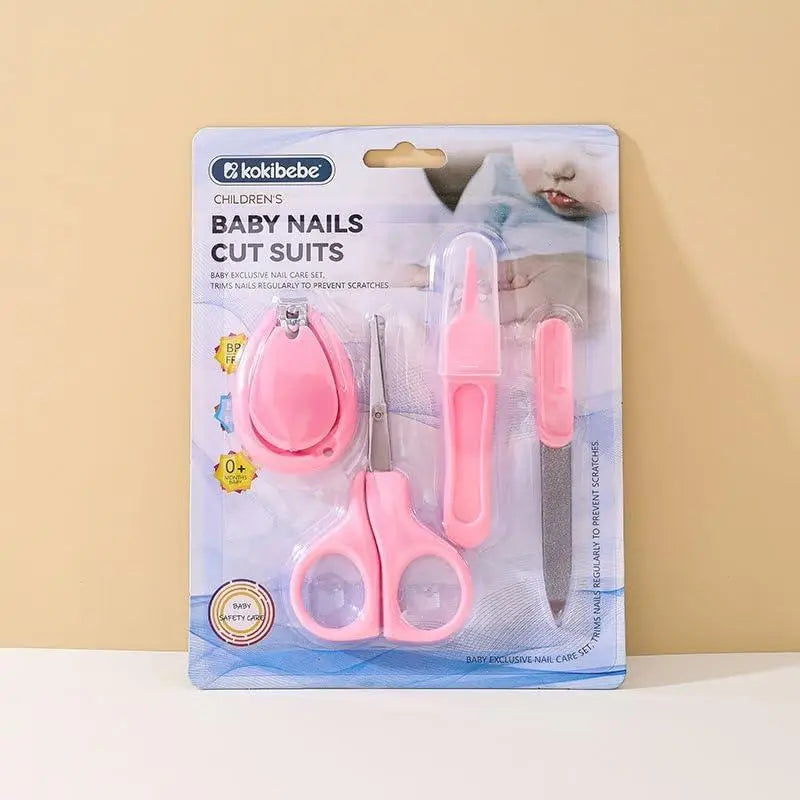 Pink baby nail-care pack with scissors, clippers and file