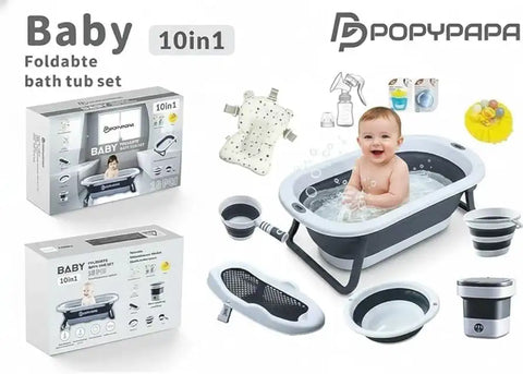 Popypapa 10-in-1 Foldable Baby Bathtub Set – Grey
