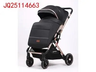 Popypapa D8T: black stroller with foot cover, canopy and rose-gold frame.