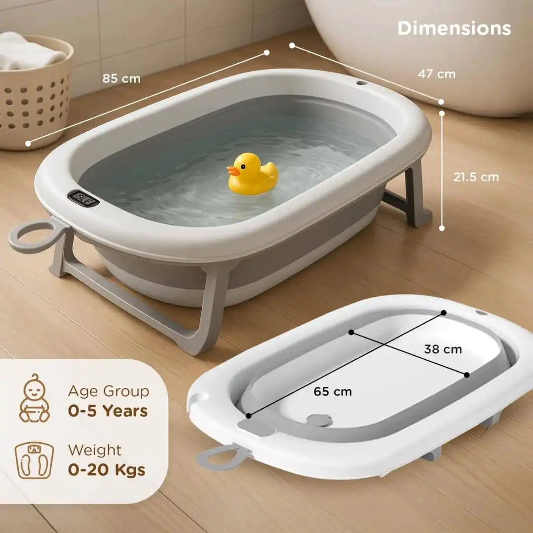 Tunbon 5-in-1: bathtub dimension graphic showing 85 by 47 by 21.5 cm and inner measurements.