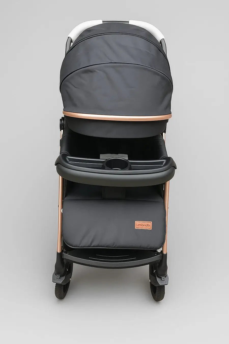 Umbrella X6 Pro stroller with grey canopy and rose-gold frame