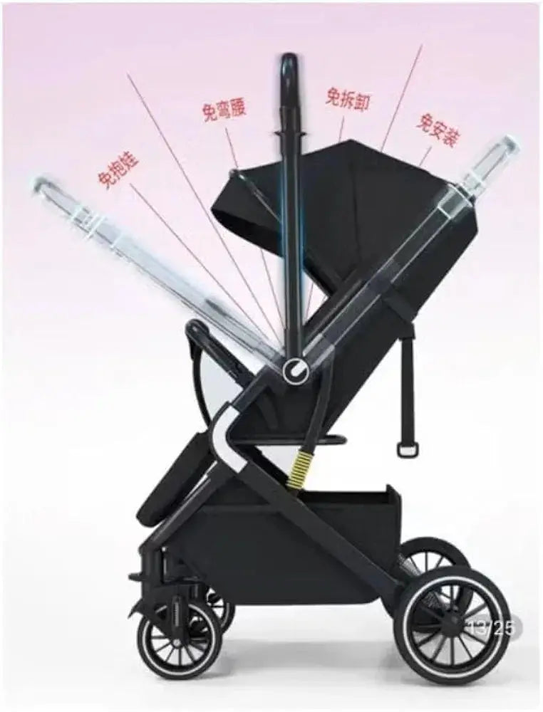 Umbrella X7 black stroller side-view diagram illustrating different handle positions above the frame.